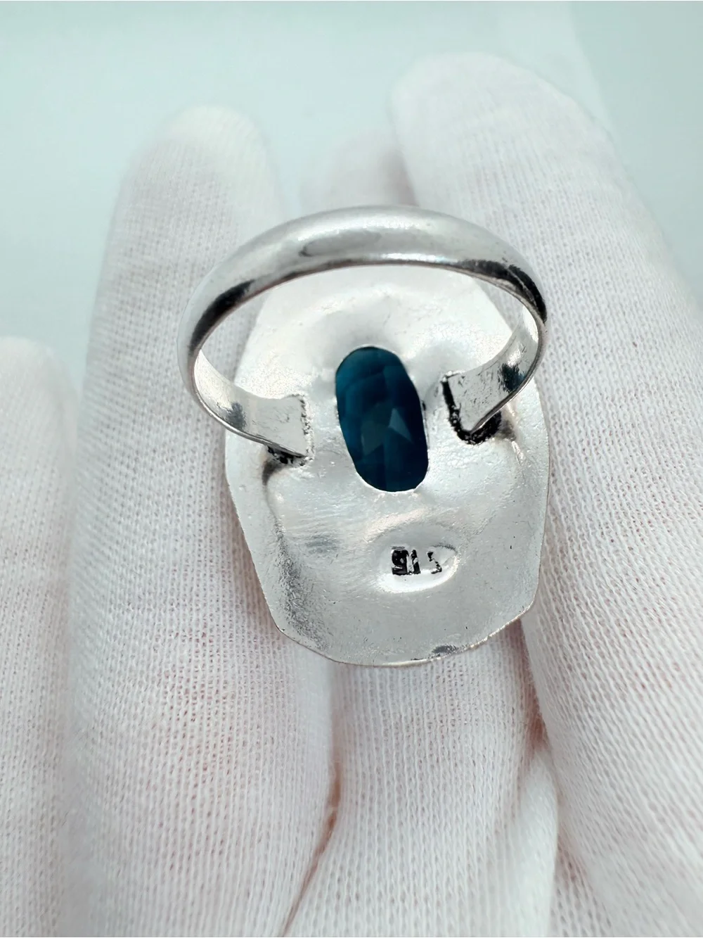 Blue Oval Topaz Crystal Statement Ring